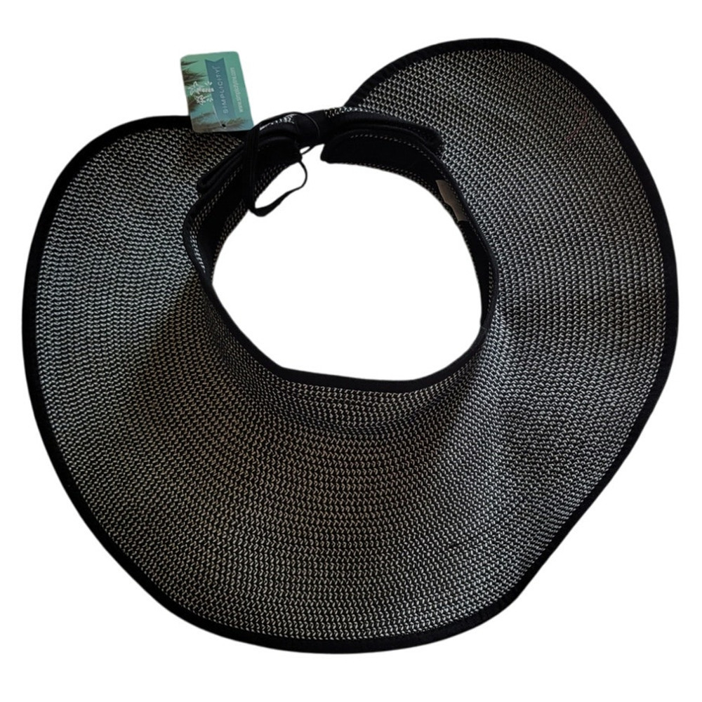 Simplicity Womens Sun Hat Foldable Straw Sun Visor Black/White